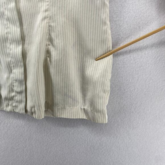 Vtg JOHN YANG Blouse 14 Silk Satin Striped Hidden Button Long Sleeve Off White - Picture 12 of 13